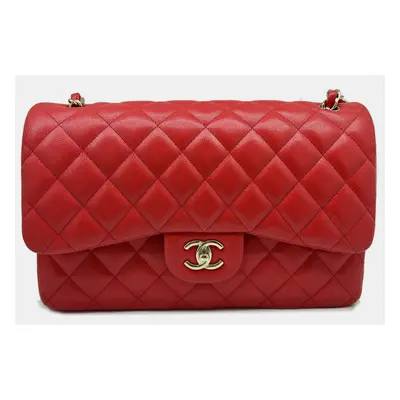 Chanel Cabiah Red Deca Matelasse Shoulder Bag