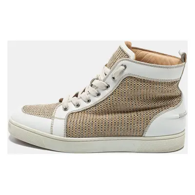 Christian Louboutin Beige/White Woven Fabric and Leather Rantus Orlato High Top Sneakers Size