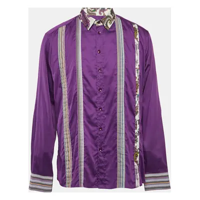 Etro Purple Cotton Paisley Printed Collar Button Front Shirt