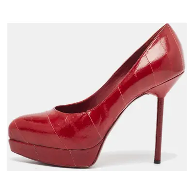 Saint Laurent Burgundy Eel Leather Tribtoo Platform Pumps Size