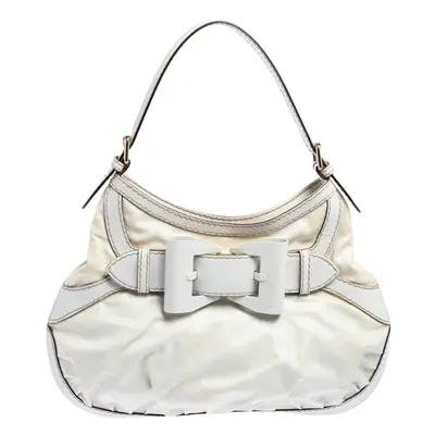 Gucci White Coated Canvas and Leather Medium Queen Hobo