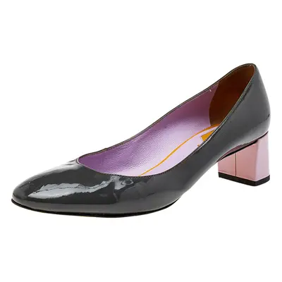 Fendi Grey/Purple Patent Leather Block Heel Pumps Size