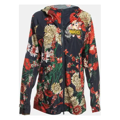 Gucci Multicolor Floral Print Nylon Applique Detail Hooded Jacket