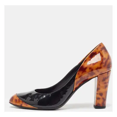 Gucci Black/Brown Tortoise Patent Leather Round Toe Pumps Size