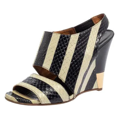 Chloe Cream/Black Striped Python Ayers Wedge Slingback Sandals