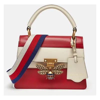 Gucci Red/Off White Leather Small Queen Margaret Top Handle Bag