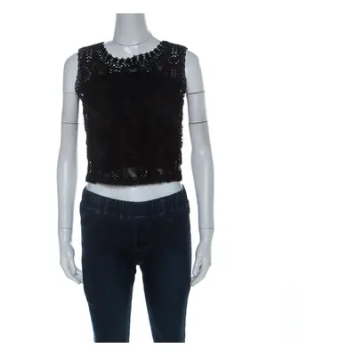 Emanuel Ungaro Ombre De La Nuit Vintage Black Lace Sleeveless Cropped Blouse