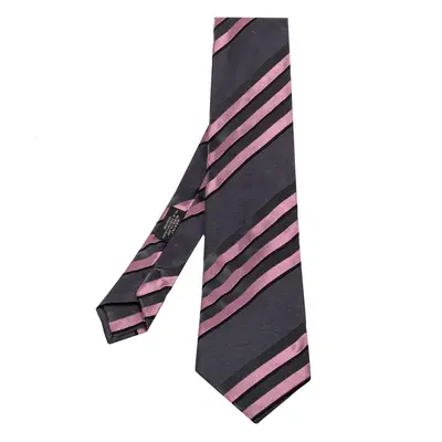 Prada Grey & Pink Diagonal Striped Silk Tie