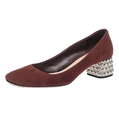 Miu Miu Burgundy Suede Crystal Heel Pumps Size