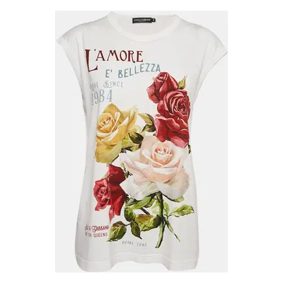 Dolce & Gabbana White L'amore e Bellezza Print Cotton Sleeveless T-Shirt