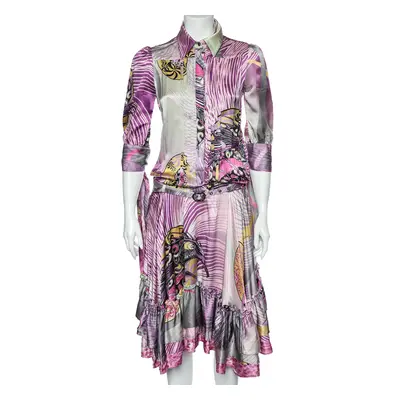 Just Cavalli Multicolor Printed Silk Belted Ruffled Hem Dress