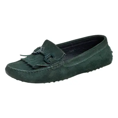 Tod's Green Suede Fringe Slip On Loafers Size 36.5