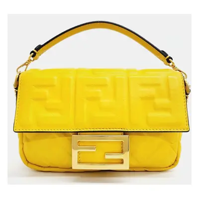 Fendi Yellow Zucca Embossed Leather Mini Baguette Bag