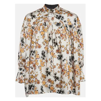 Victoria Victoria Beckham Off-White Floral Print Satin Ruffled Top