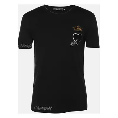 Dolce & Gabbana Black Cotton Flock Logo T-Shirts