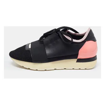 Balenciaga Black/Pink Leather and Mesh Race Runner Sneakers Size