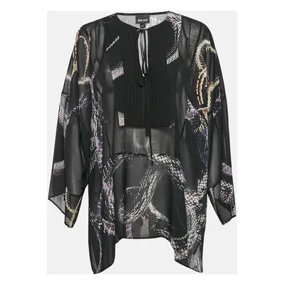 Just Cavalli Black Snake Printed Chiffon Semi Sheer Blouse