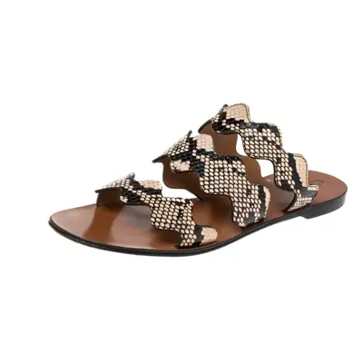 Chloe Two Tone Python Embossed Leather Lauren Strappy Flat Sandals Size