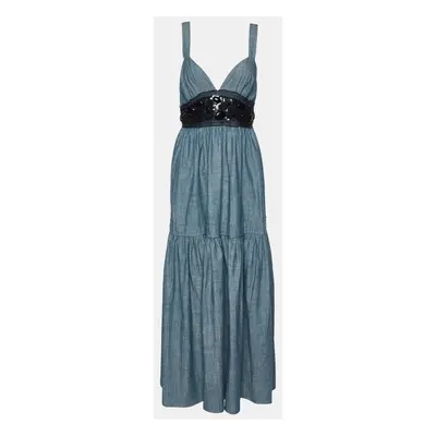 M Missoni Blue Sequin and Pebble Print Cotton Maxi Dress