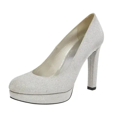 Stuart Weitzman Metallic Silver Glitter Platform Pumps Size 38.5