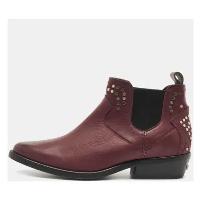 Zadig & Voltaire Burgundy Leather Thylana Studded Ankle Booties Size