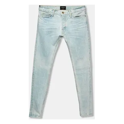 Fear of God Blue Distressed Denim Zipped Hem Slim Fit Jeans