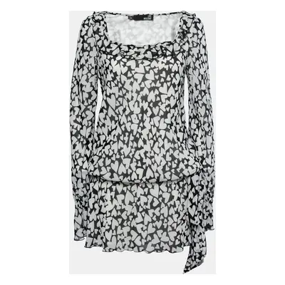 Love Moschino Monochrome heart Printed Chiffon Tie Detail Mini Dress