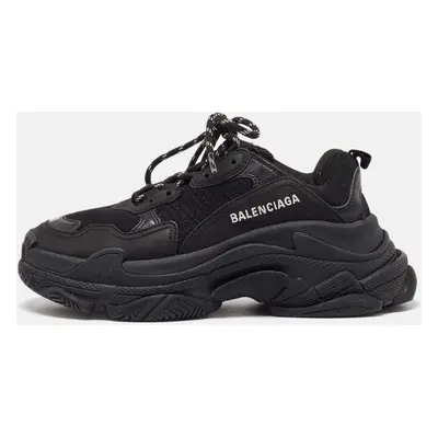 Balenciaga Black Leather and Mesh Triple Sneakers Size