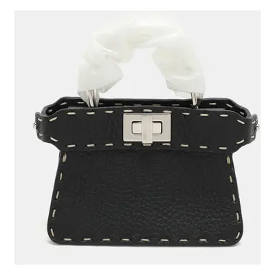 Fendi Black Selleria Leather Micro Peekaboo Top Handle Bag