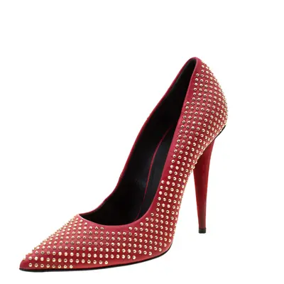 Giuseppe Zanotti Red Leather Stud Embellished Ester Pointed Toe Pumps Size