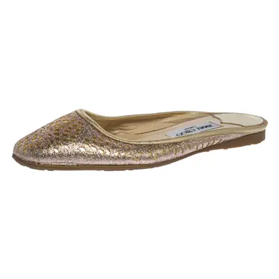 Jimmy Choo Shimmery Gold Laser Cut Leather Flat Mules Size 38.5