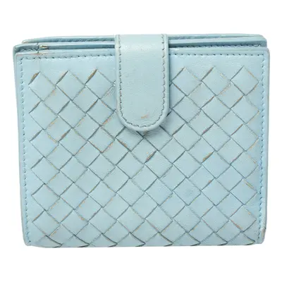 Bottega Veneta Blue Intrecciato Leather French Wallet