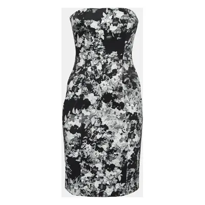 Erdem Black and White Floral Print Stretch Cotton Corset Bodice Dress