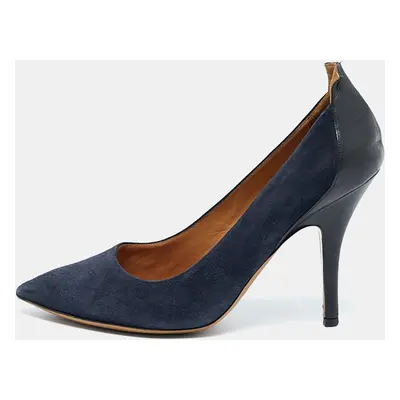 Isabel Marant Navy Blue Suede and Leather Pointed Toe Pumps Size