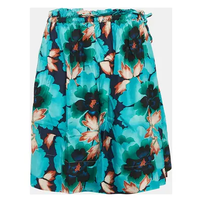 Kenzo Blue Floral Print Silk Midi Skirt