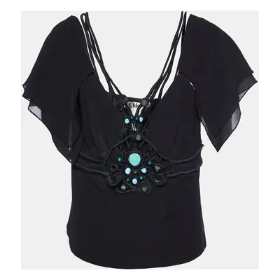 Chloe Black Silk beaded Detail Top