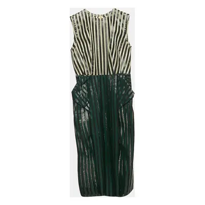 Toga Archives Green Stripe Print Tulle Draped Short Dress