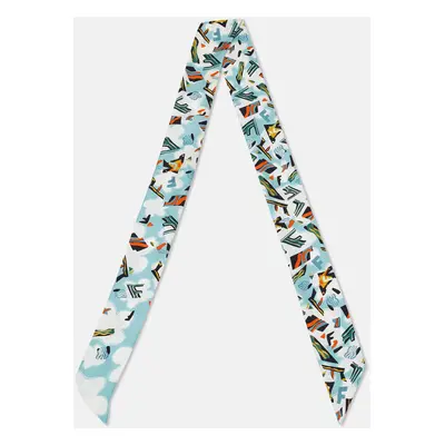 Fendi Teal Blue Printed Silk Bandeau Scarf