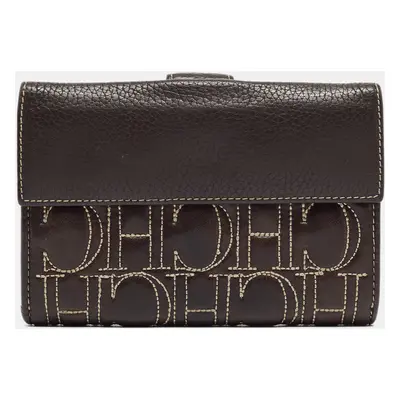 CH Carolina Herrera Choco Brown Monogram Leather Wallet