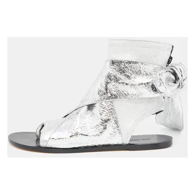 Isabel Marant Silver Leather Mosley Gladiator Flat Sandals Size