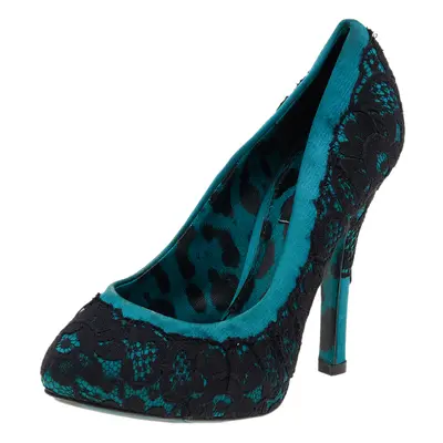 Dolce & Gabbana Green/Black Lace and Satin Pumps Size