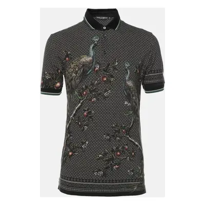 Dolce & Gabbana Multicolor Peacock Print Cotton Polo Shirt