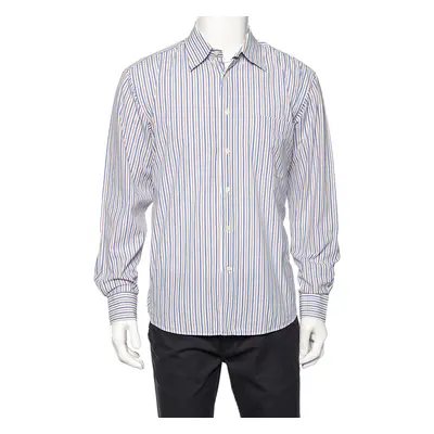 Balmain White Striped Cotton Button Front Shirt