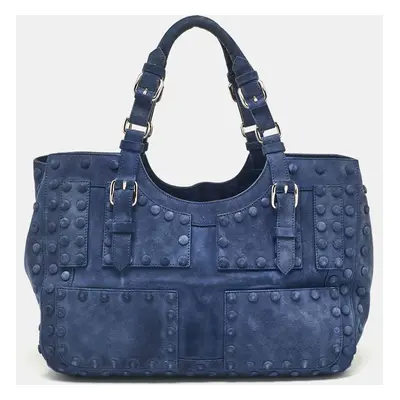 Roberto Cavalli Blue Suede Pebble Studded Tote