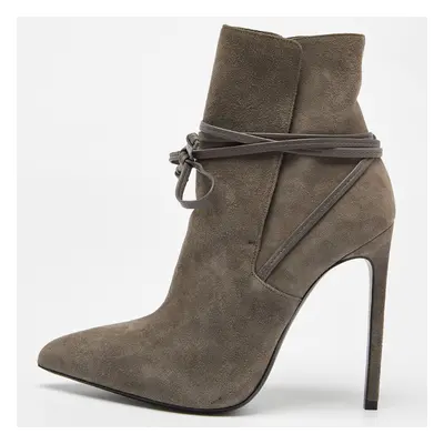 Saint Laurent Grey Suede Pointed Toe Ankle Boots Size 38.5