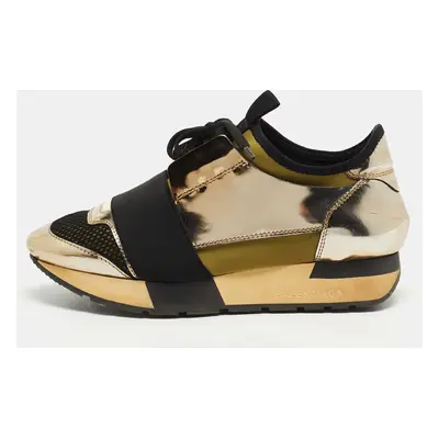 Balenciaga Tricolor Foil Leather and Mesh Race Runner Low Top Sneakers Size