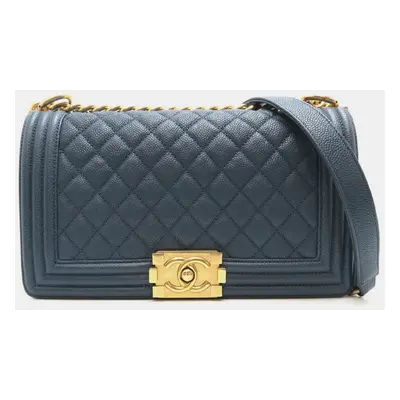 Chanel Blue Caviar Skin Boy Chain Shoulder Bag