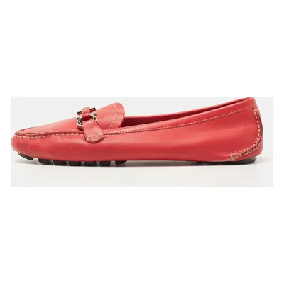 Salvatore Ferragamo Red Leather Gancini Slip On Loafers Size 37.5