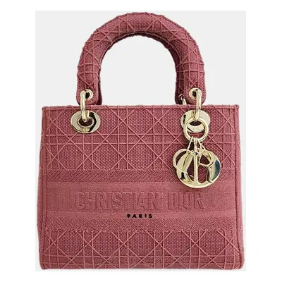 Dior Pink Canvas Medium Cannage Lady D-Lite Tote Bag