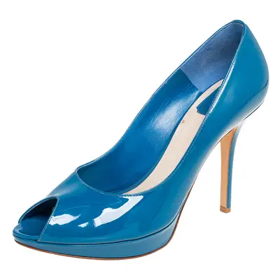 Dior Blue Patent Leather Miss Dior Peep Toe Platform Pumps Size